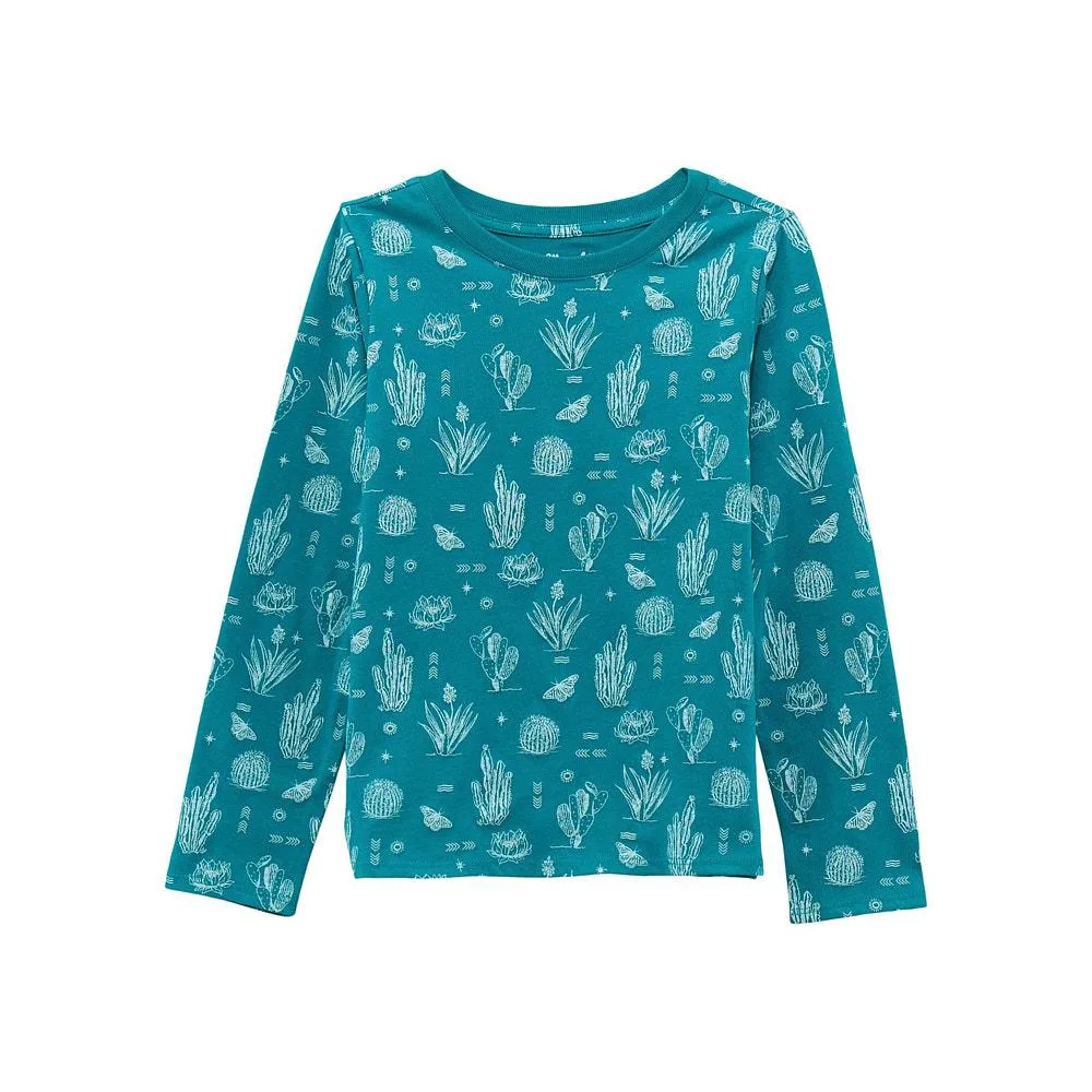 Wrangler Girls Green Cactus Long Sleeve Tee Shirt