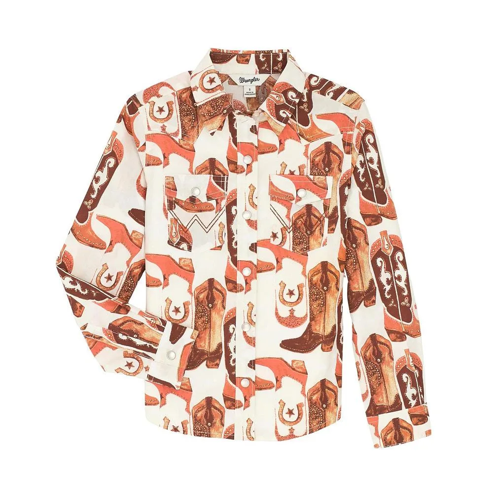 Wrangler Girl's Pink Boot Print Shirt