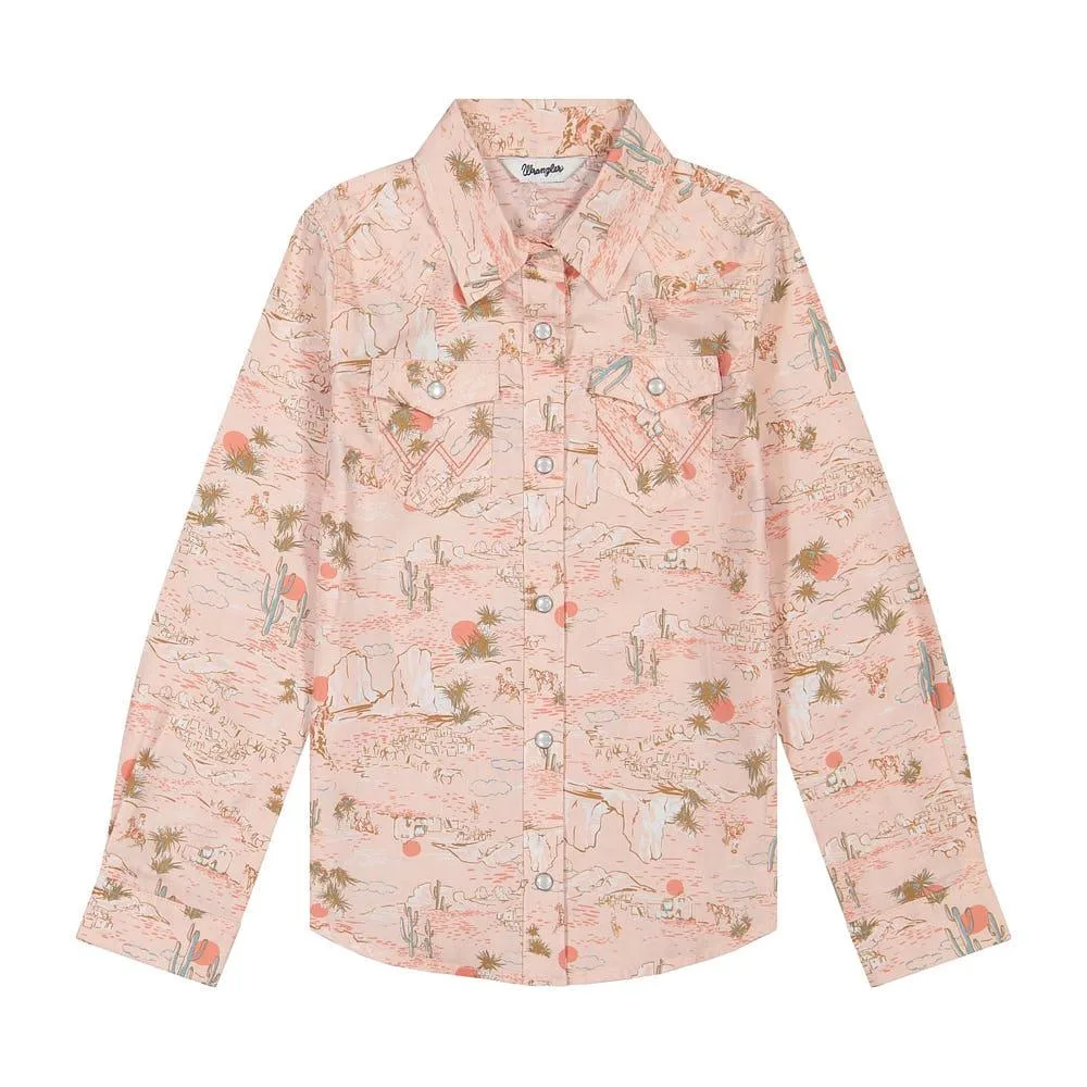 Wrangler Girl's Pink Print Western Shirt