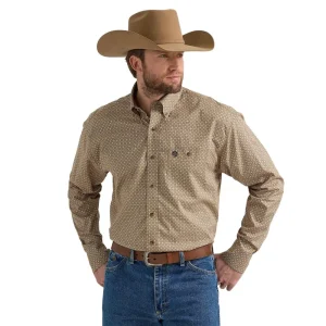 Wrangler Mens Brown Printed Long Sleeve Button Shirt