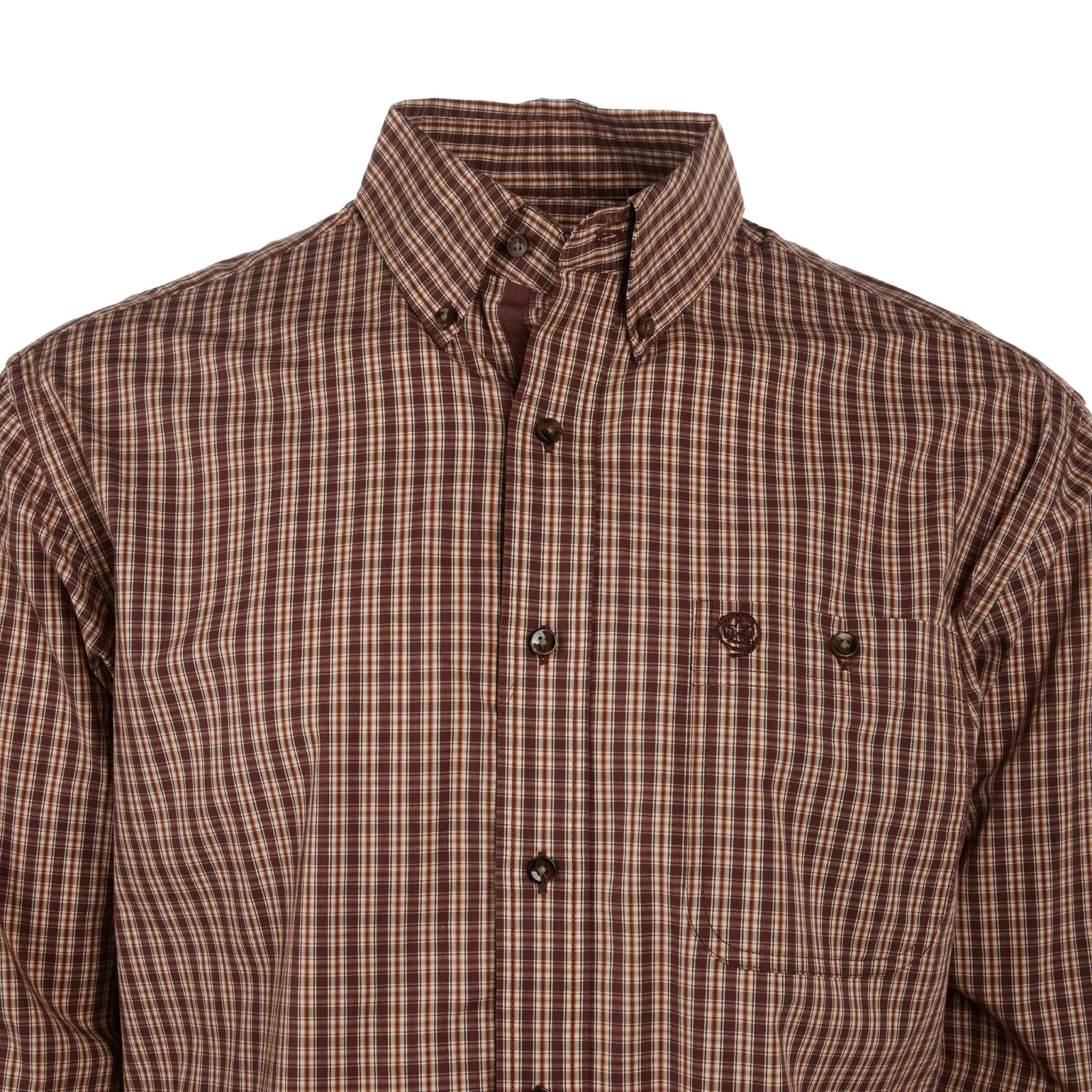 Wrangler Mens George Strait Brown Plaid Long Sleeve Button Down Shirt - Image 2