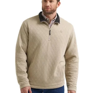 Wrangler Men's George Strait Quarter Zip Quilted Tan Pullover