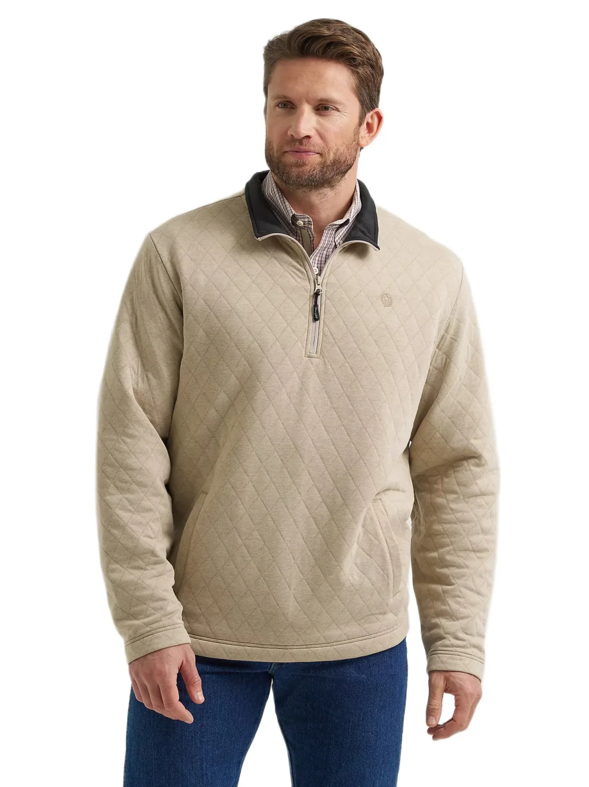 Wrangler Men's George Strait Quarter Zip Quilted Tan Pullover