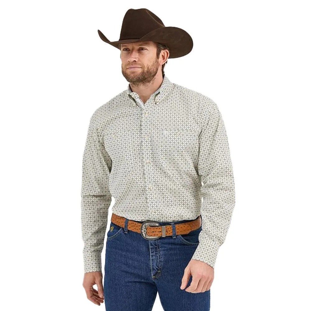 Wrangler Mens George Strait Tan Print Long Sleeve Button Down Shirt