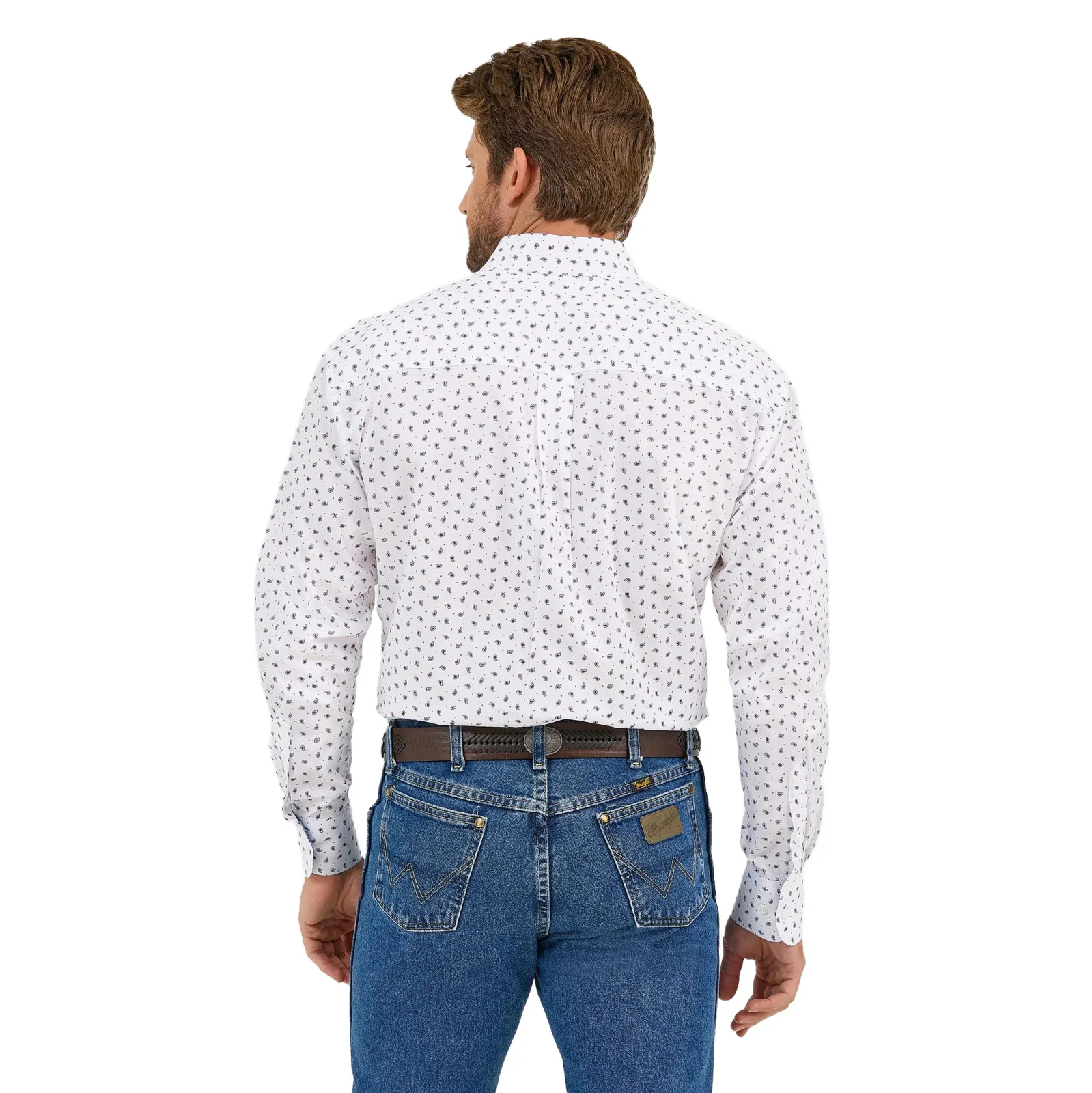 Wrangler Mens George Strait White/Blue Print Long Sleeve Button Down Shirt - Image 2