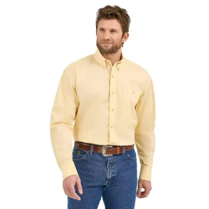 Wrangler Mens George Strait Yellow Long Sleeve Button Down Shirt