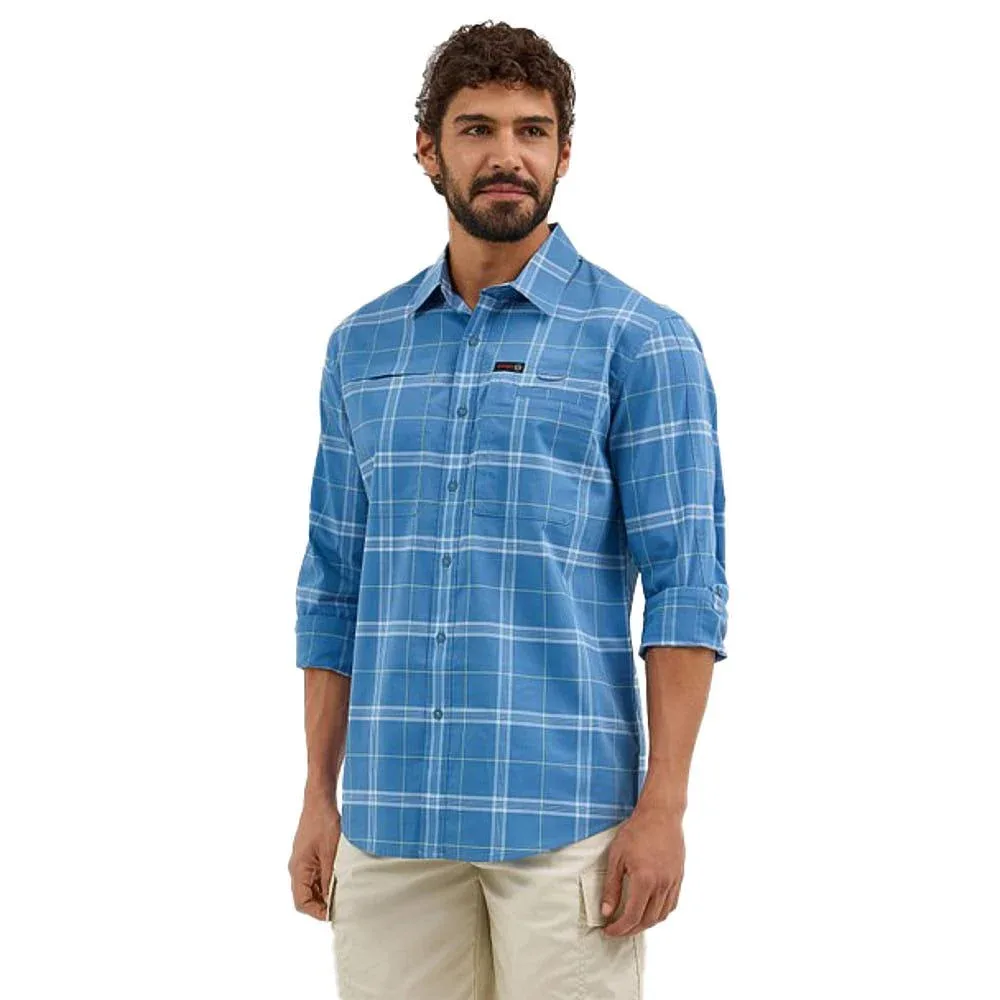 Wrangler Mens Mangosteen Plaid ATG Long Sleeve Button Down Shirt