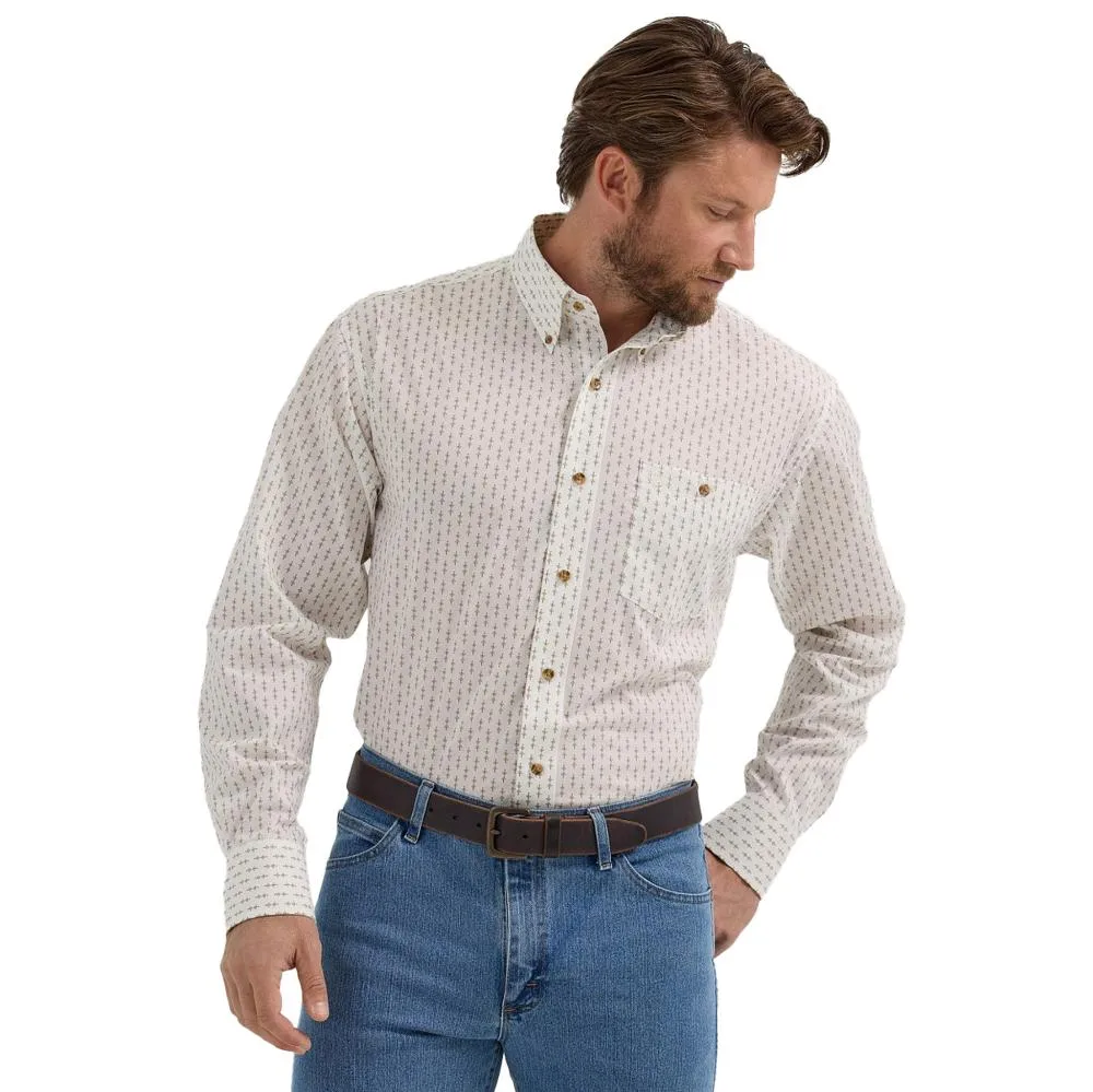 Wrangler Mens Tan Print Classic Long Sleeve Shirt