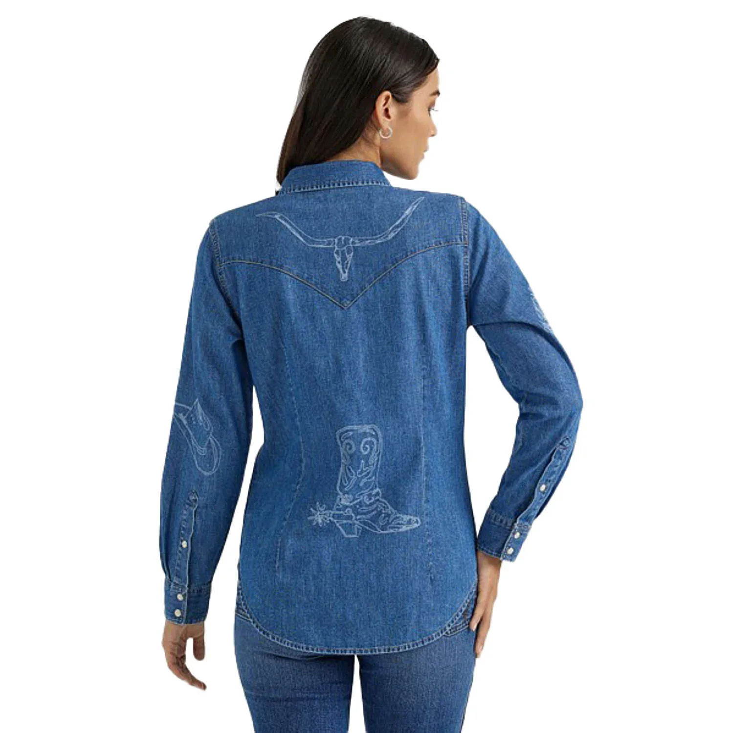 Wrangler Womens Denim Snap Cowboy Laser Shirt - Image 2