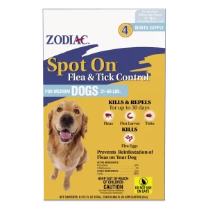 Zodiac Spot On Flea & Tick Control Medium Dogs 31-60 Pounds 4 Pack
