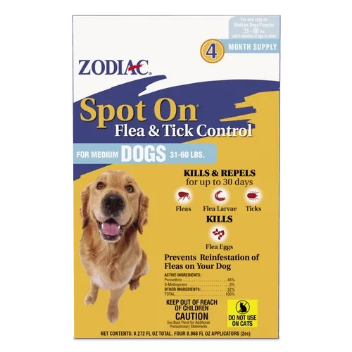 Zodiac Spot On Flea & Tick Control Medium Dogs 31-60 Pounds 4 Pack - Image 2