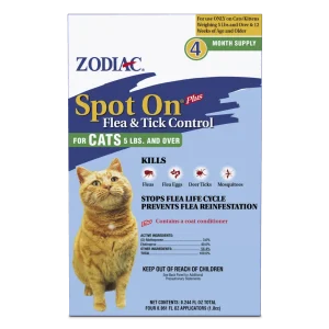 Zodiac Spot On Plus Flea & Tick Control for Cats 5 lbs and Over 4 Pack