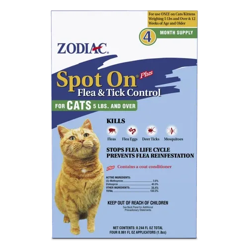 Zodiac Spot On Plus Flea & Tick Control for Cats 5 lbs and Over 4 Pack - Image 2