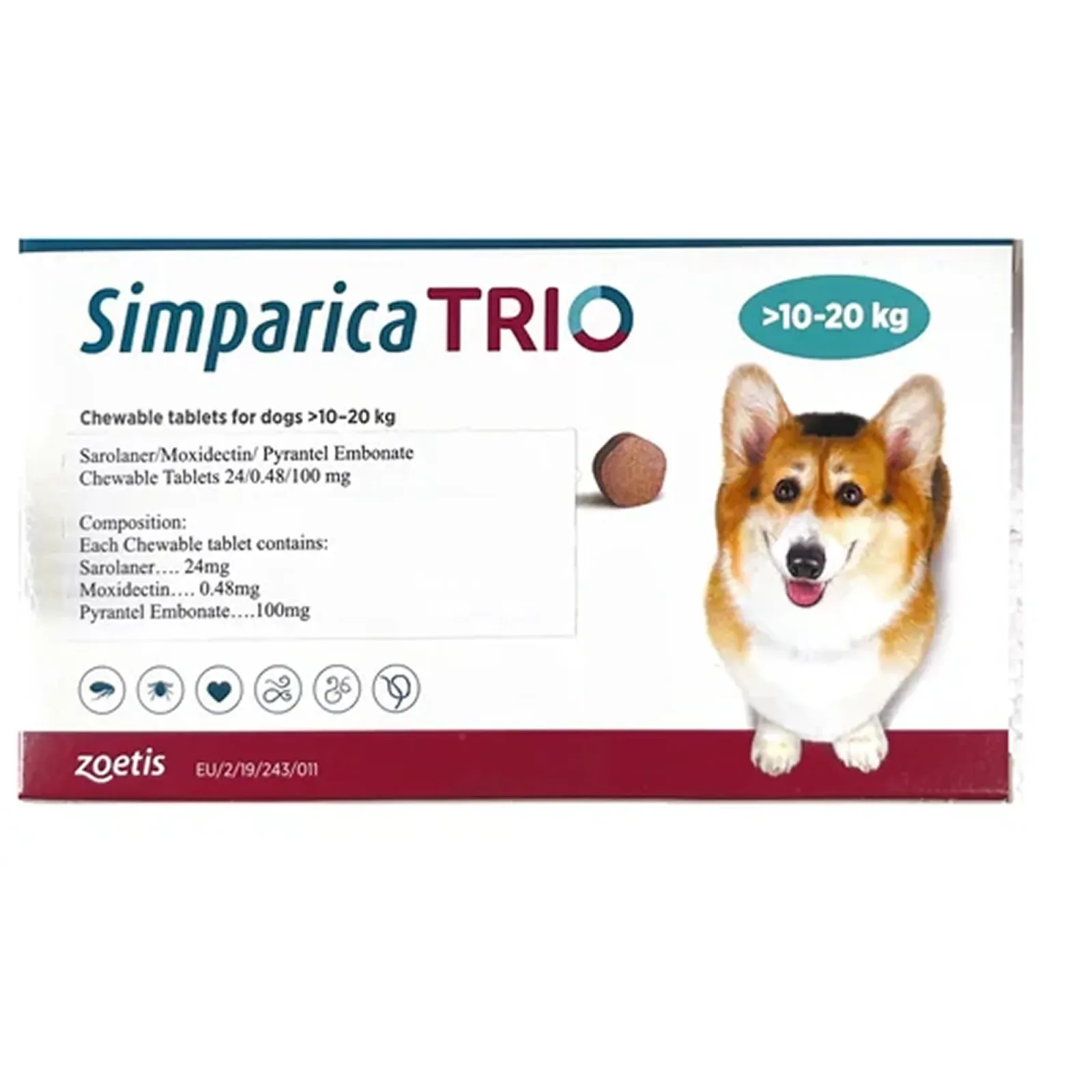 Zoetis Simparica Trio (Sarolaner) Tick & Flea Control Tablet for Dogs 10 to 20 kg (1 Tablet) and 20 to 40 kg (1 Tablet) Combo - Image 2