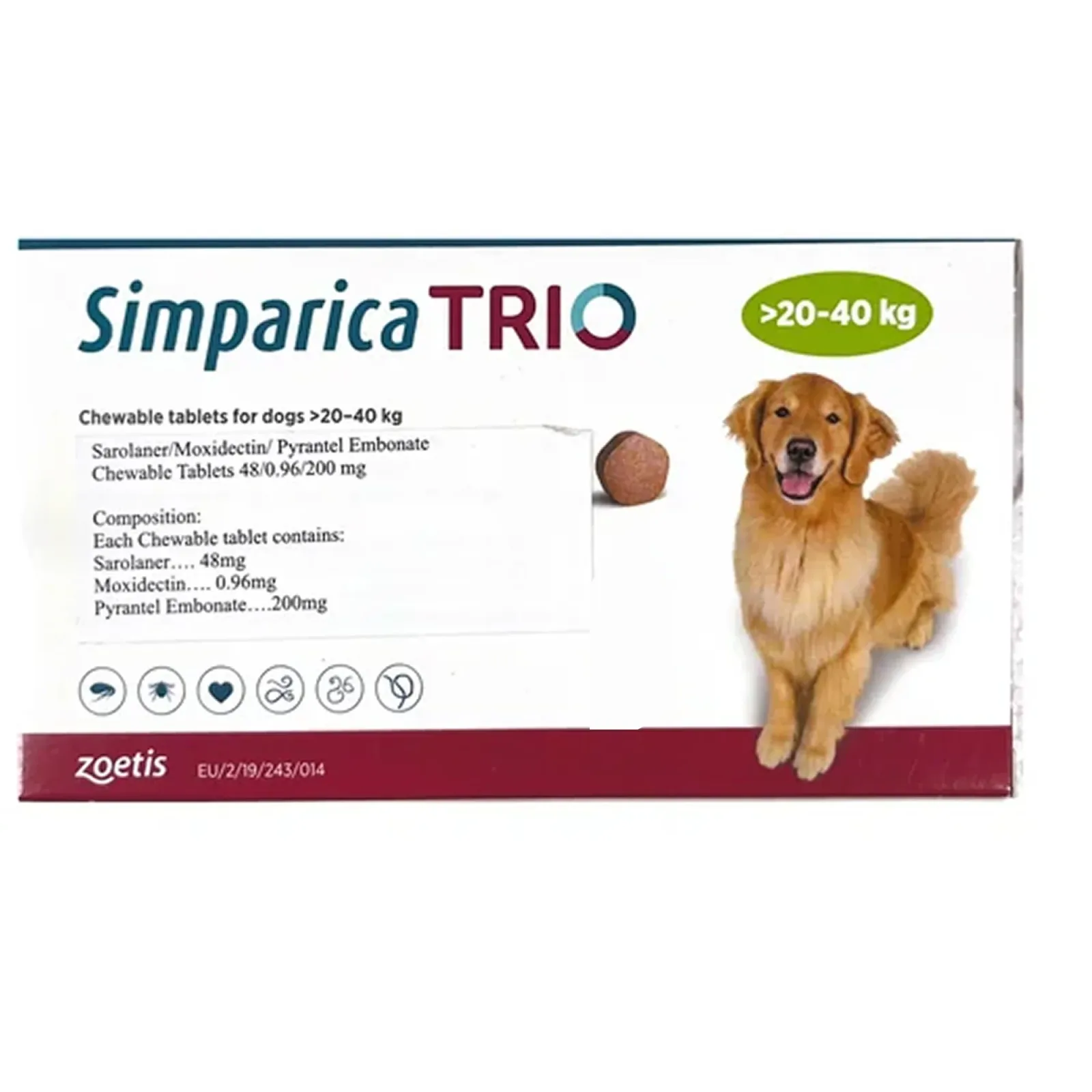 Zoetis Simparica Trio (Sarolaner) Tick & Flea Control Tablet for Dogs 10 to 20 kg (1 Tablet) and 20 to 40 kg (1 Tablet) Combo