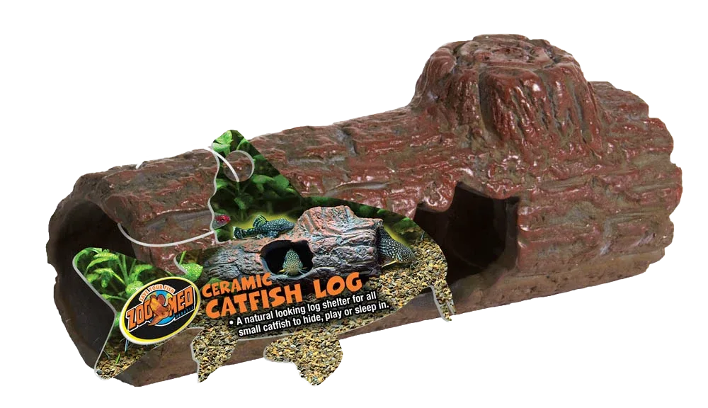 Zoo Med Ceramic Catfish Log Aquarium Ornament Brown 6.45in MD