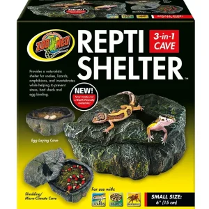 Zoo Med Repti Shelter 3-in-1 Cave Terrarium Hideaway Black 6in SM